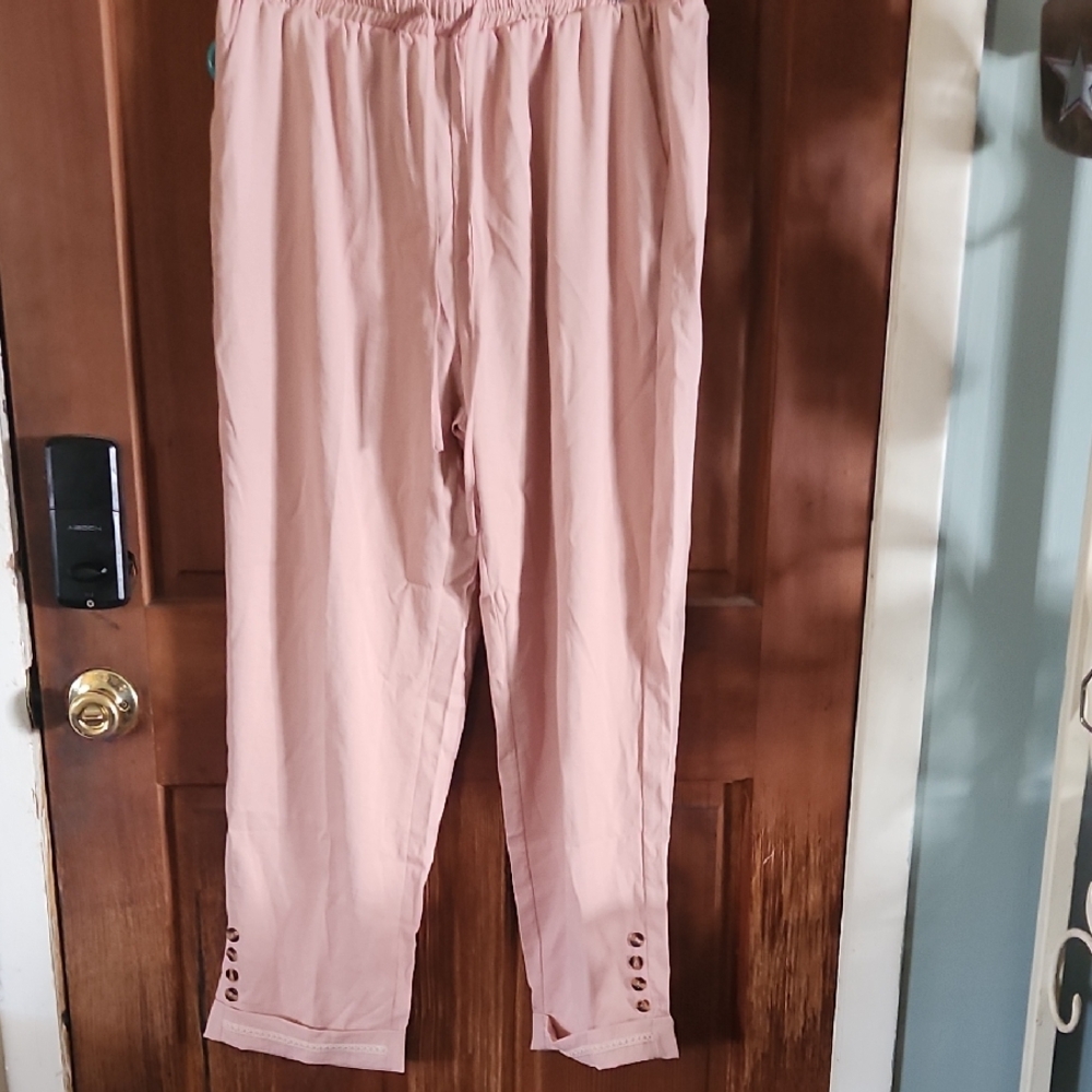 Pink Button-Detail Pants